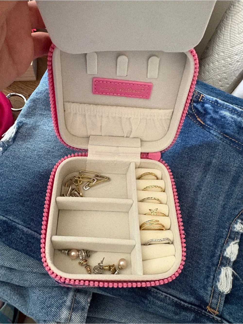 Simply Southern Pink and Navy Seashell Zip Jewelry Case